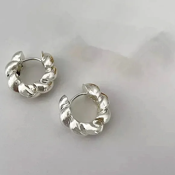 Sterling Silver Plated Twisted Huggie Hoop Earrings - Picture 1 of 3